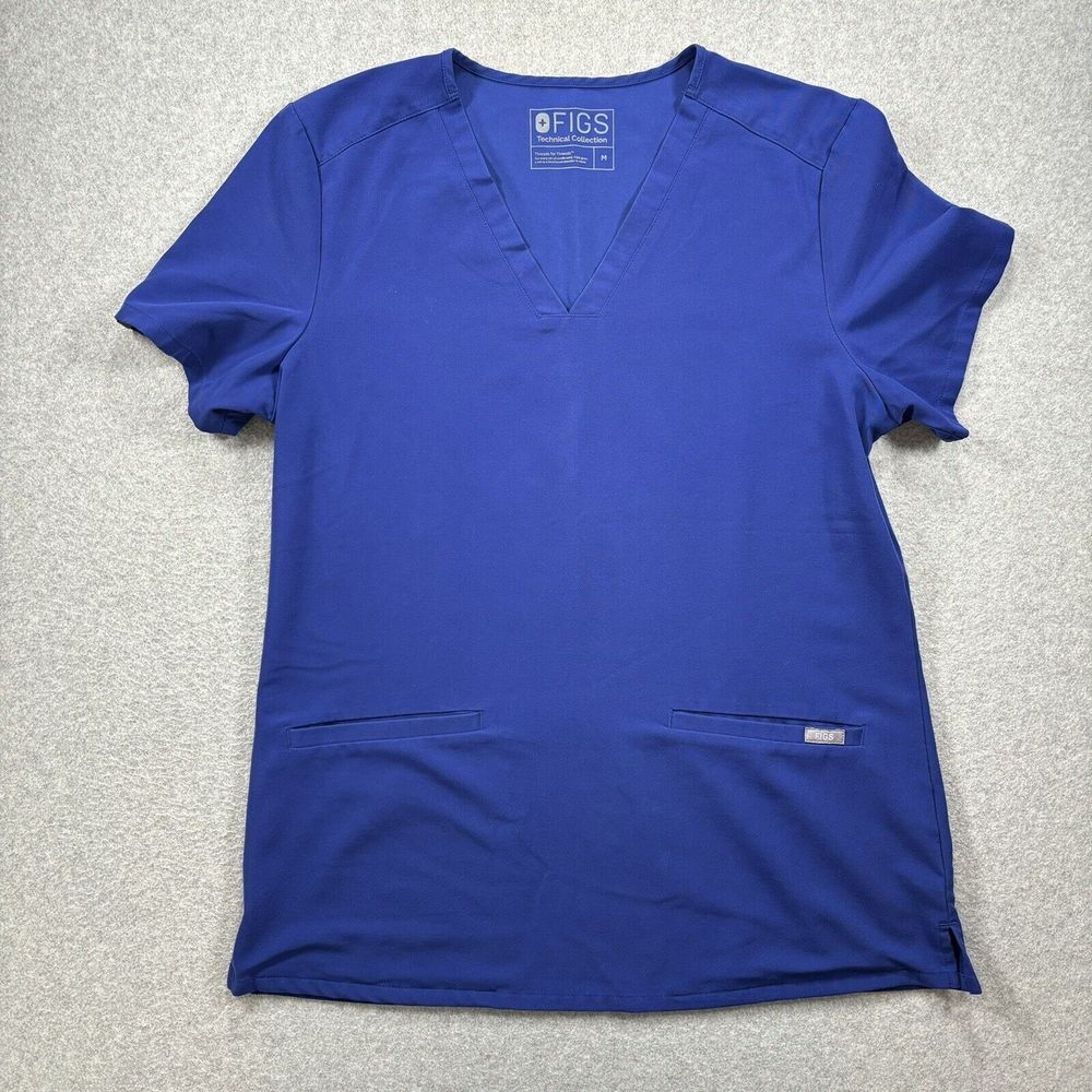 Figs Technical Scrub‎ Top Womens Medium Navy Blue Casma Three Pocket Medical